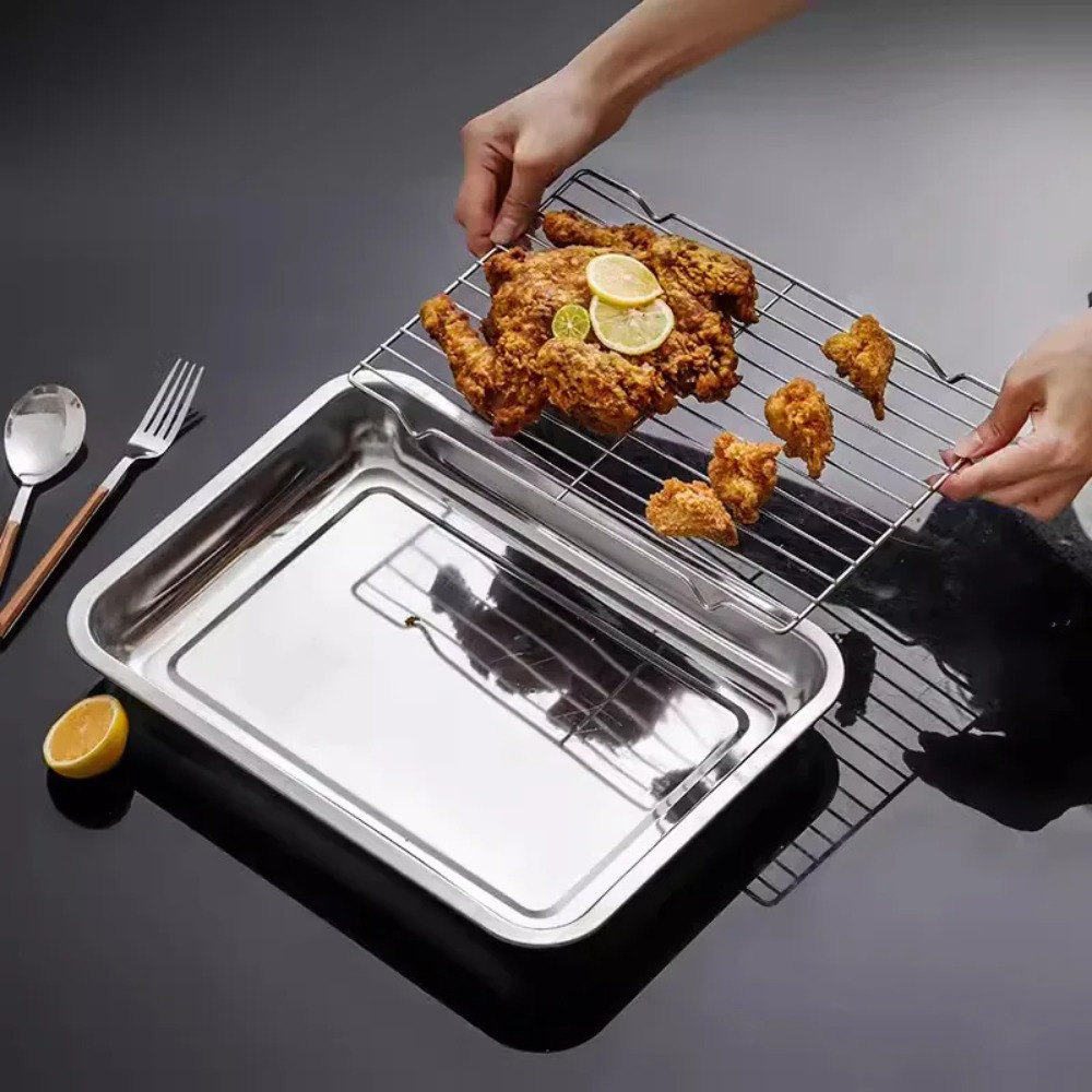 Kitchen Baking Tray Set - Assadeira de Aço Inoxidável com Grelha